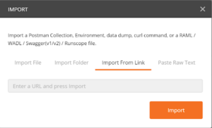 illustrates importing API requests by copying the common Postman Collection link
